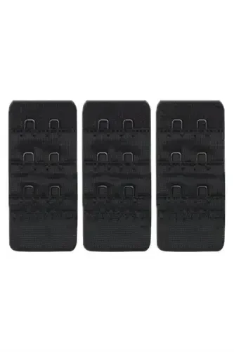Women's Bra Extension Hook 2 Hook Clasp Black 3-Pack - 1