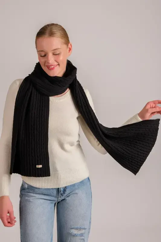 Women's Braided Hair Soft Touch Scarf Black 23w504-Black - CHUBA