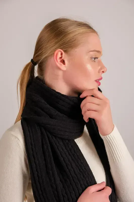 Women's Braided Hair Soft Touch Scarf Black 23w504-Black - 2