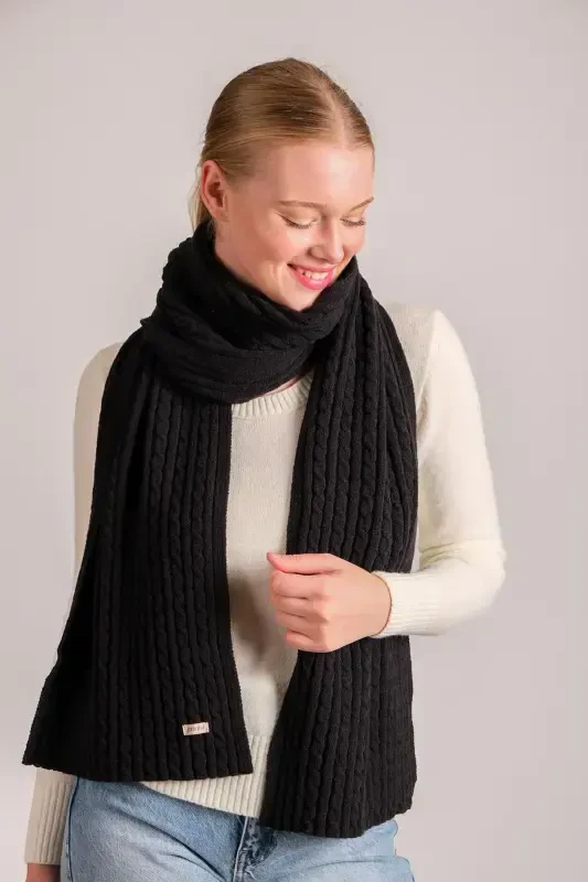 Women's Braided Hair Soft Touch Scarf Black 23w504-Black - 3