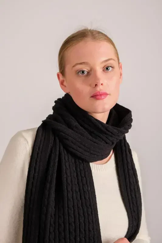 Women's Braided Hair Soft Touch Scarf Black 23w504-Black - 4