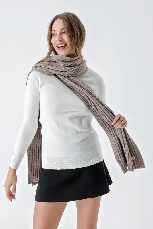 Women's Braided Hair Soft Touch Scarf Light Brown 23W504-Light Brown - 2