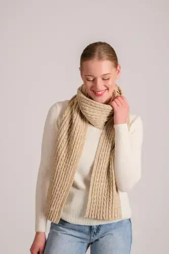 Women's Braided Soft Touch Scarf Beige 23w504-Beige - 1