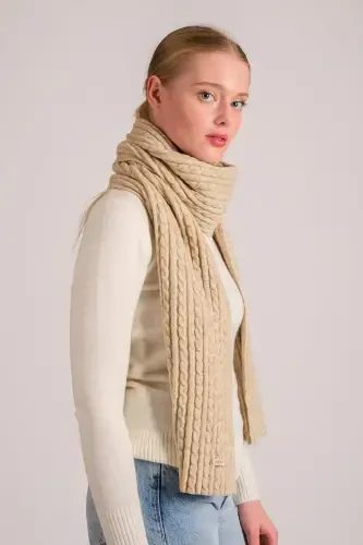 Women's Braided Soft Touch Scarf Beige 23w504-Beige - CHUBA (1)