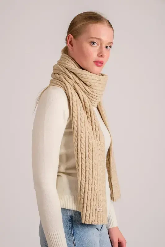 Women's Braided Soft Touch Scarf Beige 23w504-Beige - 2