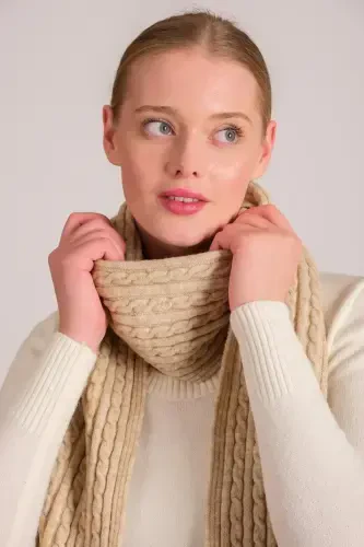 Women's Braided Soft Touch Scarf Beige 23w504-Beige - 3