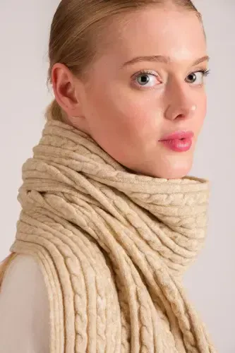 Women's Braided Soft Touch Scarf Beige 23w504-Beige - 4