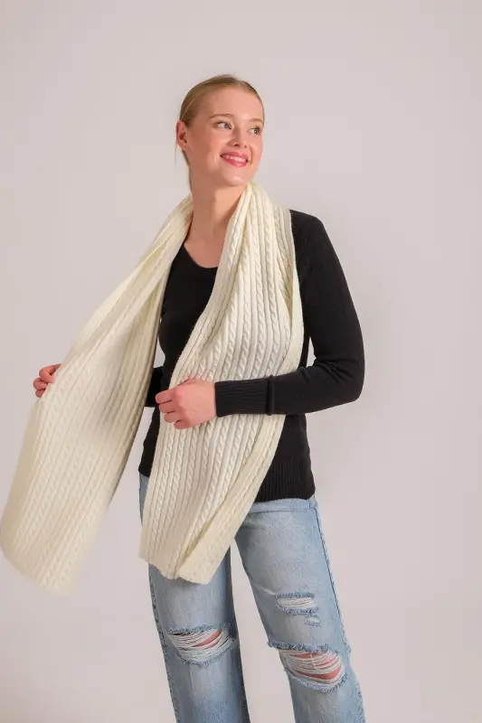 Women's Braided Soft Touch Scarf Ecru 23w504 - 3