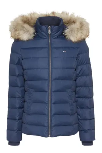 Women's Brand Flag Logo Fixed Hood Quilted Padded Navy Blue Jacket Dw0dw08588-c87 - 1