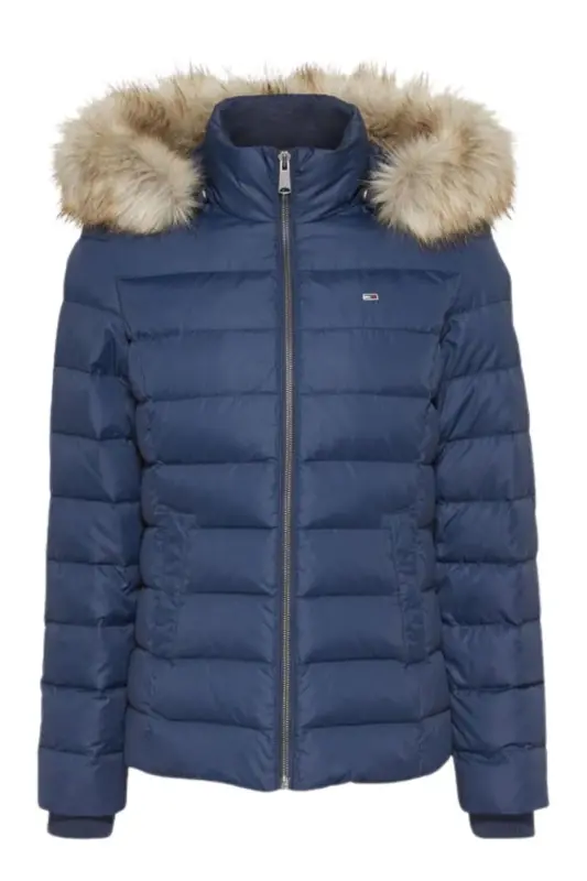 Women's Brand Flag Logo Fixed Hood Quilted Padded Navy Blue Jacket Dw0dw08588-c87 - TOMMY HILFIGER