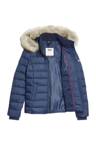 Women's Brand Flag Logo Fixed Hood Quilted Padded Navy Blue Jacket Dw0dw08588-c87 - TOMMY HILFIGER (1)