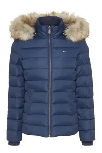 Women's Brand Flag Logo Fixed Hood Quilted Padded Navy Blue Jacket Dw0dw08588-c87 - 1