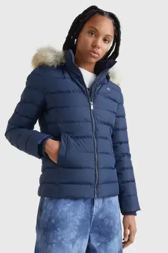 Women's Brand Flag Logo Fixed Hood Quilted Padded Navy Blue Jacket Dw0dw08588-c87 - 5