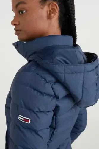 Women's Brand Flag Logo Fixed Hood Quilted Padded Navy Blue Jacket Dw0dw08588-c87 - 6