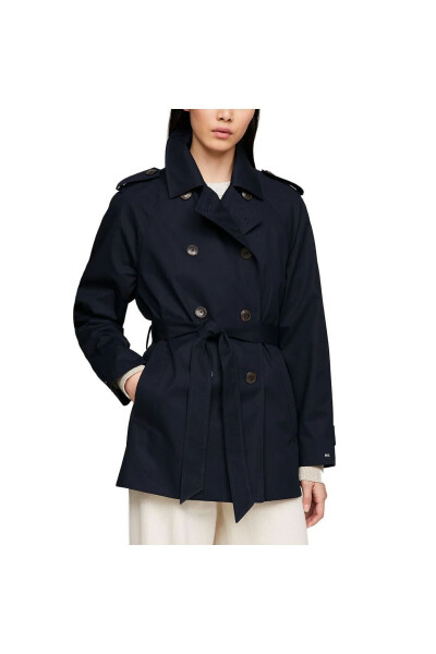 Women's Brand Logo Detailed Regular Fit Long Sleeve Navy Trench Coat WW0WW40481-DW5 - 1