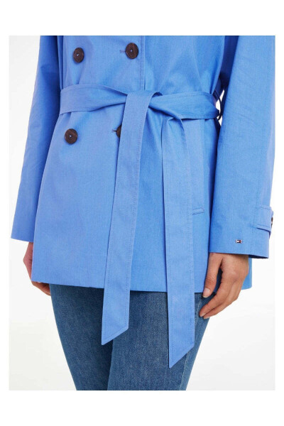 Women's Branded Logo Detail Regular Fit Long Sleeve Blue Trench Coat WW0WW40481-C30 - 2