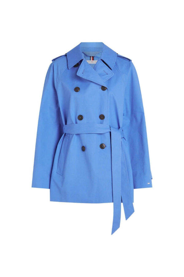 Women's Branded Logo Detail Regular Fit Long Sleeve Blue Trench Coat WW0WW40481-C30 - 4