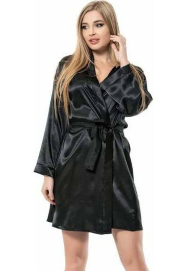 Women's Bride Embroidered Satin Robe Bride - Black - 1