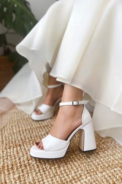 Women's Bride Wedding Bridal Shoes Matte Leather Platform Single Strap High Heel Shoes - 15