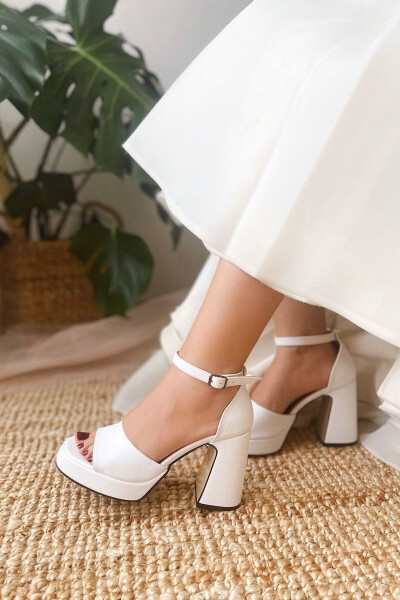 Women's Bride Wedding Bridal Shoes Matte Leather Platform Single Strap High Heel Shoes - 19