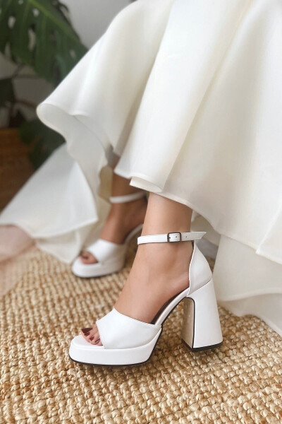 Women's Bride Wedding Bridal Shoes Matte Leather Platform Single Strap High Heel Shoes - 8