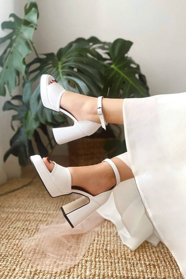 Women's Bride Wedding Bridal Shoes Matte Leather Platform Single Strap High Heel Shoes - 9