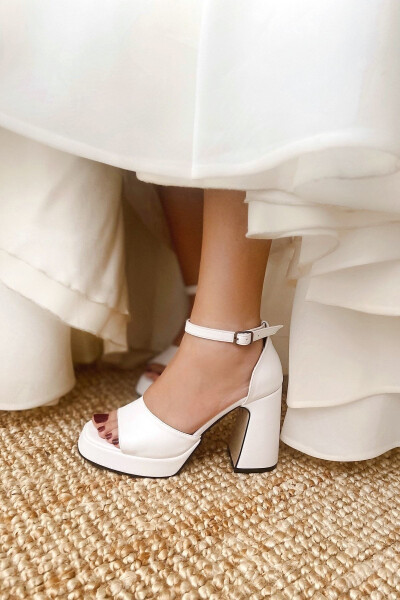 Women's Bride Wedding Bridal Shoes Matte Leather Platform Single Strap High Heel Shoes - 4