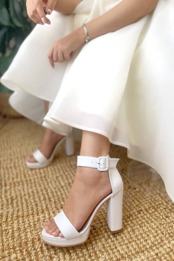 Women's Bride Wedding Shoes Matte Leather Platform Single Strap High Heel Shoes - 7