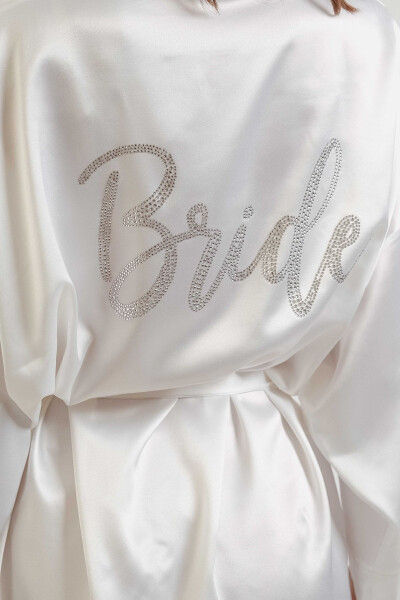 Women's Bride White Mini Sash Stylish Stone Bride Robe - 7