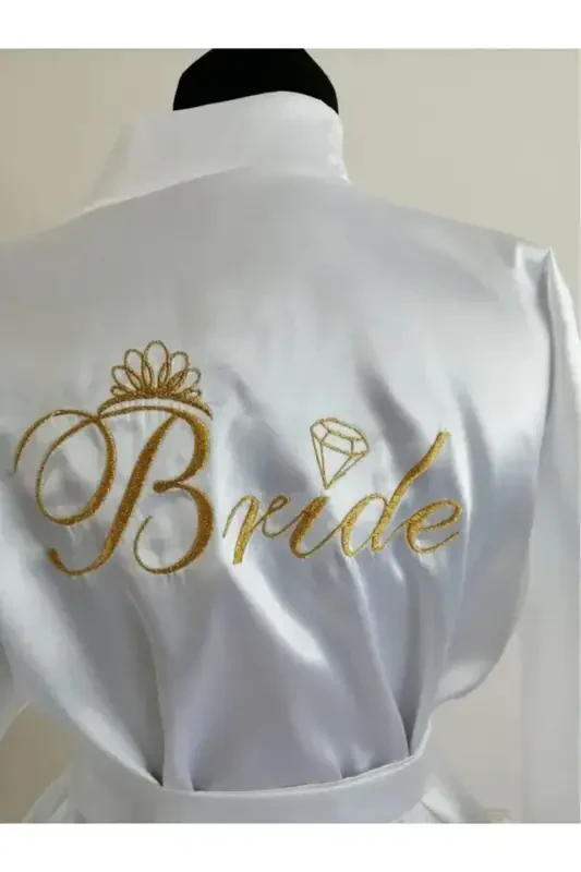 Women's Bride White Mini Sash Stylish Stone Bride Robe - 1