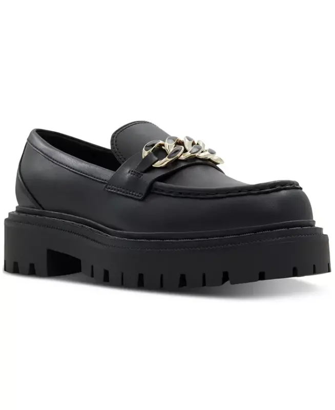 Women's Brixtonn Chain Lug Loafers-Black Leather - 1
