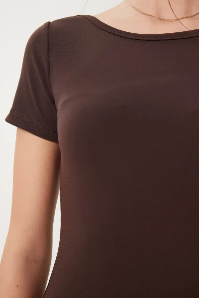 Women's Brown Backless Long Sandy Knit Dress DZ00115 - 4