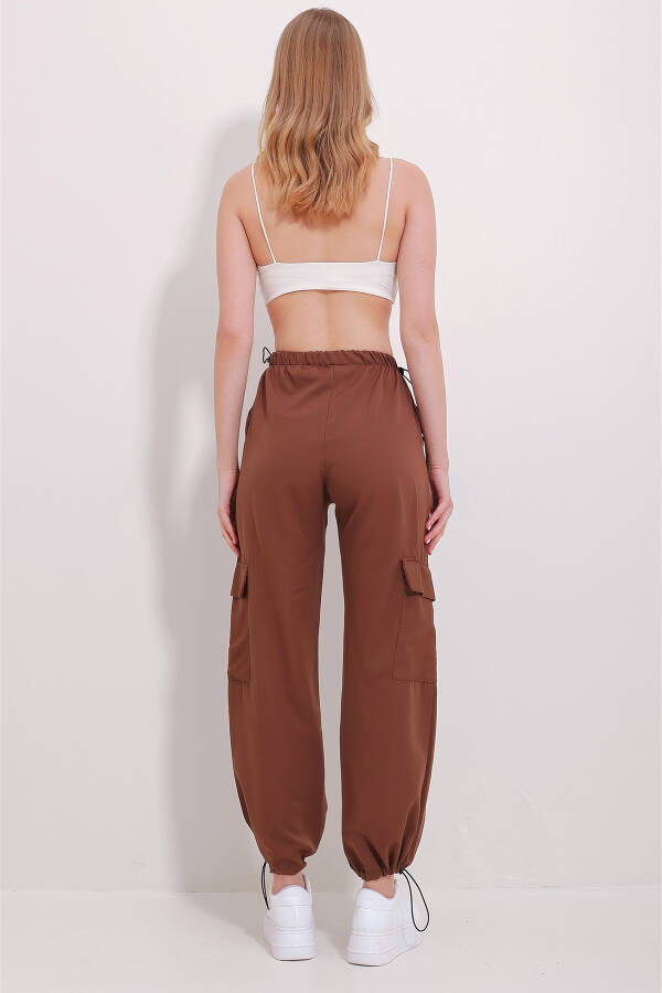 Women's Brown Cargo Pocket Elastic Waist Jogger Pants ALC-X10090 - 6