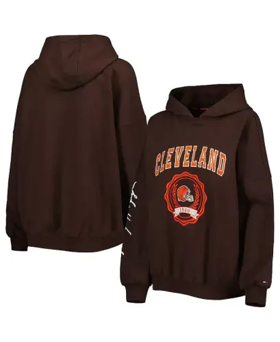 Women's Brown Cleveland Browns Becca Drop Shoulder Pullover Hoodie-Brown - 1