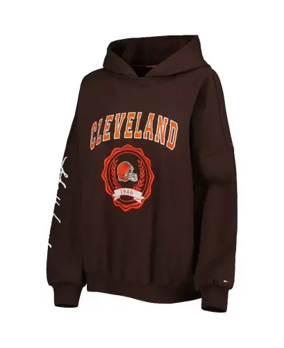Women's Brown Cleveland Browns Becca Drop Shoulder Pullover Hoodie-Brown - 4