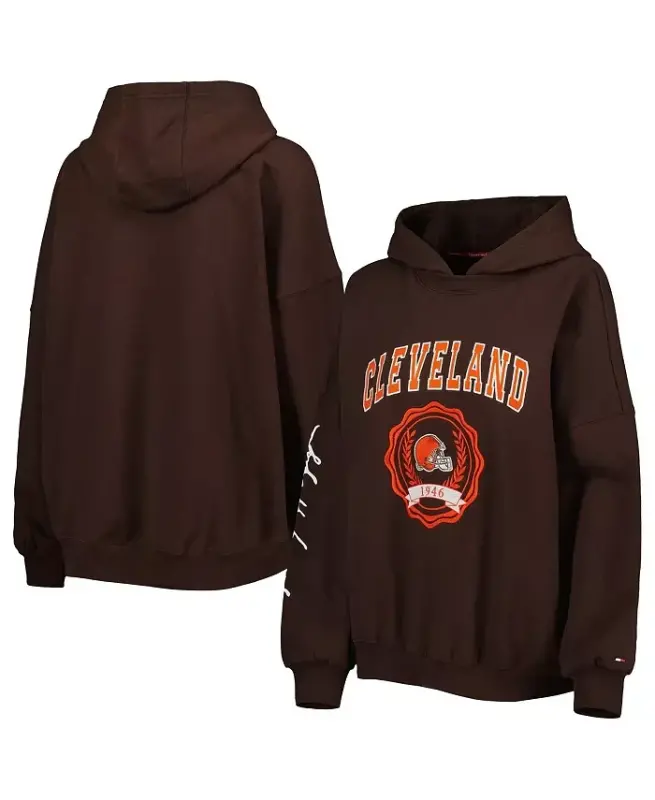 Women's Brown Cleveland Browns Becca Drop Shoulder Pullover Hoodie-Brown - 5