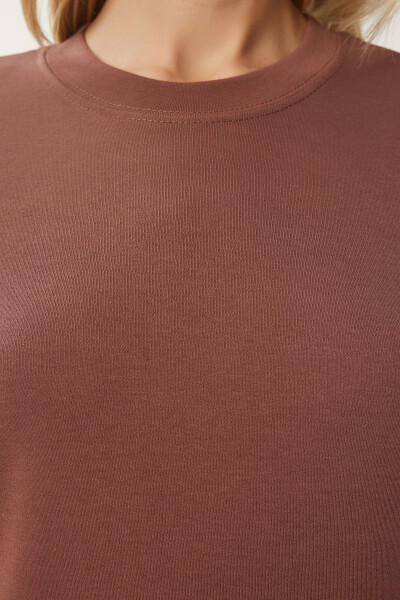 Women's Brown Cotton Basic Knitted T-Shirt AG00001 - 5
