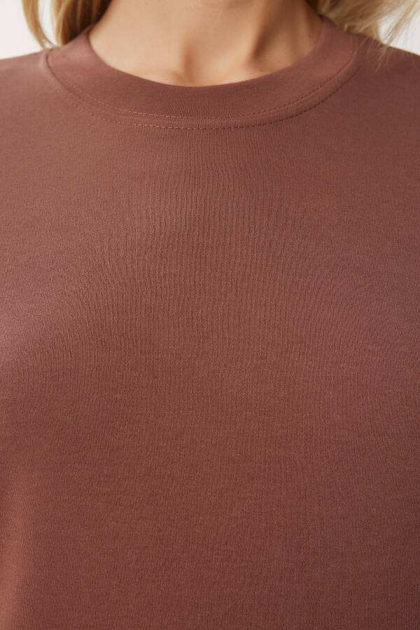 Women's Brown Cotton Basic Knitted T-Shirt AG00001 - 5