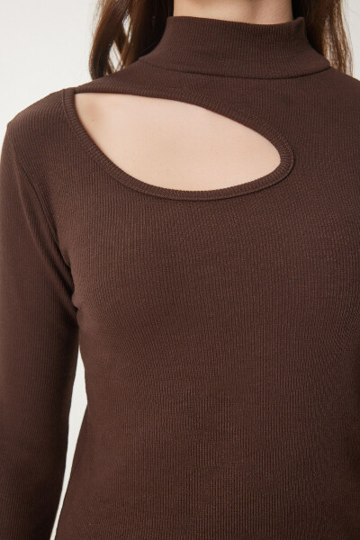 Women's Brown Cut Out Detail Ribbed Knit Blouse GT00065 - 5