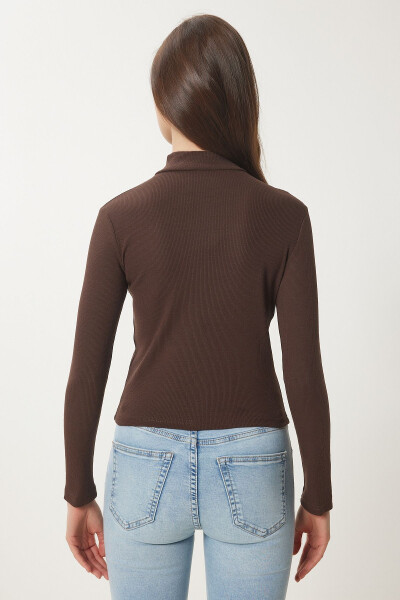 Women's Brown Cut Out Detail Ribbed Knit Blouse GT00065 - 6