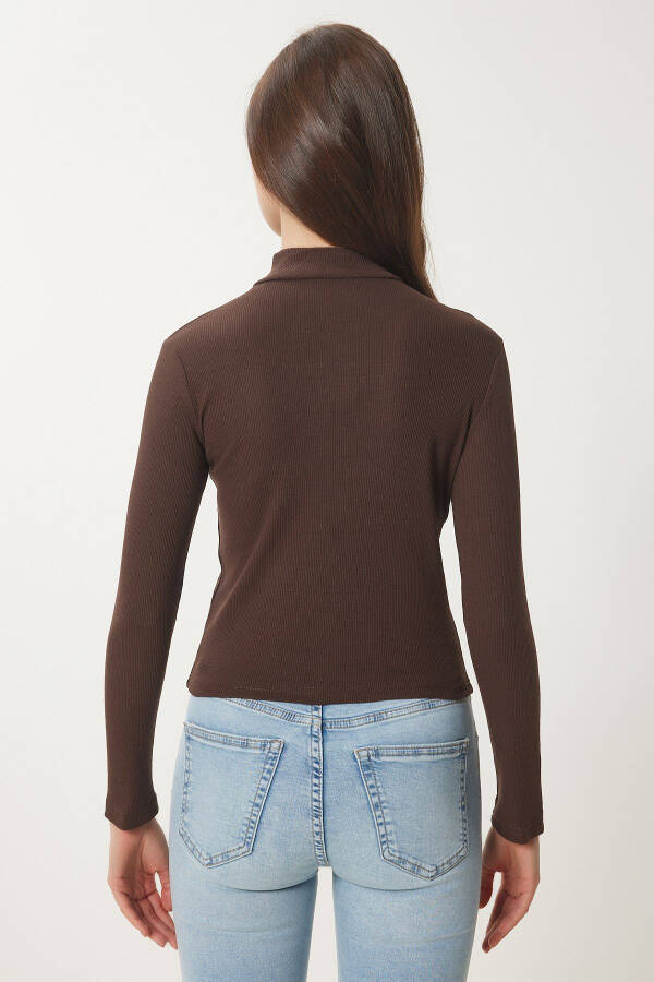 Women's Brown Cut Out Detail Ribbed Knit Blouse GT00065 - 6
