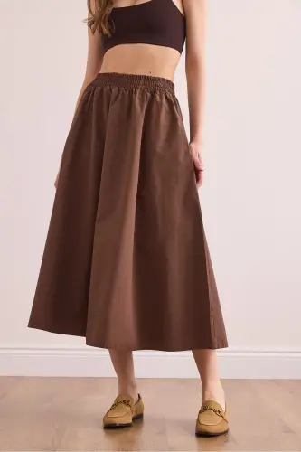 Women's Brown Elastic Waist Parachute Bell Skirt ET - 4