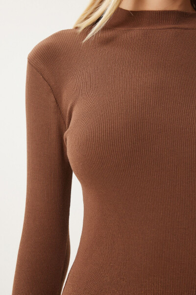 Women's Brown Fisherman Knitted Jumper GT00054 - 5