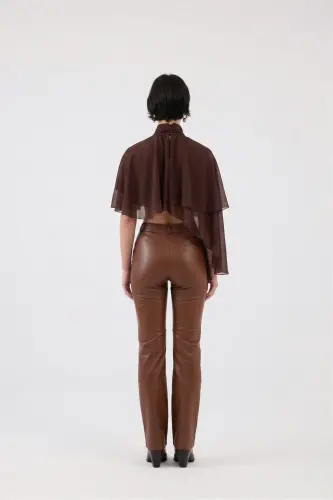 Women's Brown High Waist Leather Lined Dolores - 5