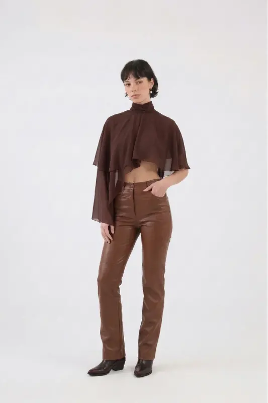 Women's Brown High Waist Leather Lined Dolores - 4