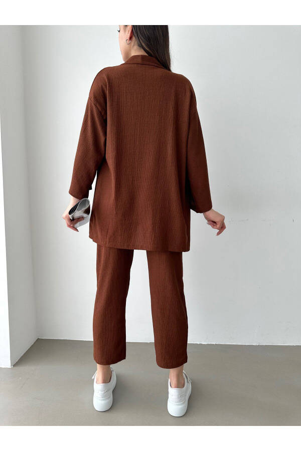 Women's Brown Kimono Pants Knit Set - 10