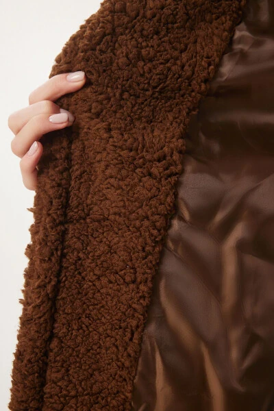 Women's Brown Layered Collar Plush Coat Brand ZH00 - 5