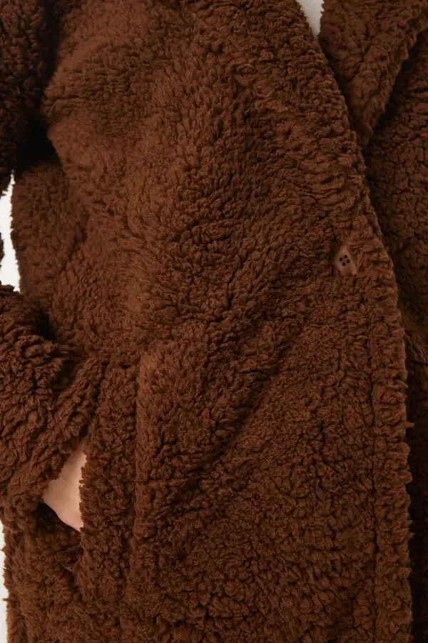 Women's Brown Layered Collar Plush Coat Brand ZH00 - 6