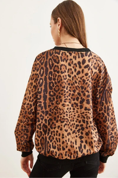 Women's Brown Leopard Basic Soft Textured Relaxed Sweatshirt SWT-19000457 - 7