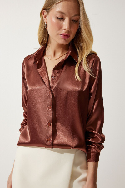 Women's Brown Lightweight Draped Satin Blouse DD00990 